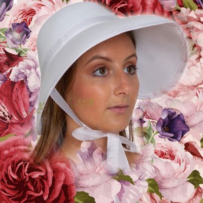 Skeleteen Vintage Old Fashioned Bonnet - White Colonial Pioneer Prairie Felt Sun Hat Costume Bonnets for Women and Children Image 3