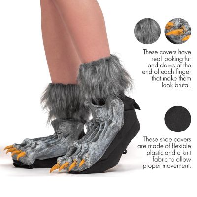 Skeleteen Werewolf Feet Shoe Covers - Silver Grey were Wolf Monster Foot Claws Costume Accessories Image 3