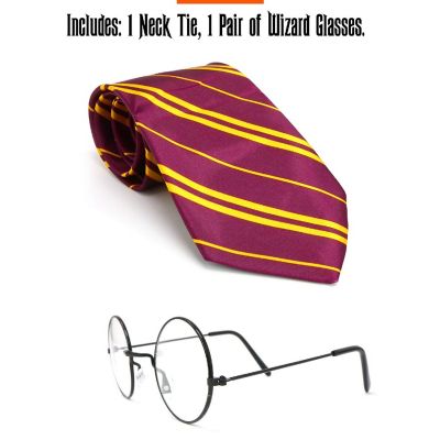 Skeleteen Wizard Glasses and Tie - Maroon and Gold Dress Up Tie and Black Round Glasses Set - 1 Pair Image 2