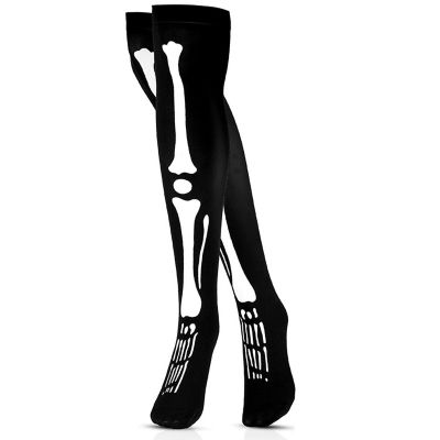 Skeleton Thigh High Socks - Goth Costume Bone Over The Knee High Sock Anatomical Skeletal Spooky Tight Stockings - 1 Pair Image 1