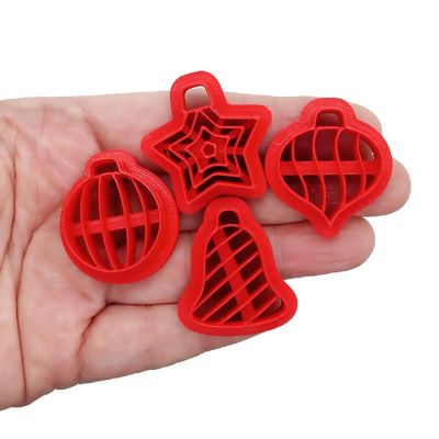 Small Christmas Ornaments Clay Cutters, 4pcs, Striped Image 1
