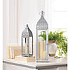 Small Silver Metal Rectangular Moroccan Style Candle Lantern 4"X4"X15.2&amp;#8221; Image 2