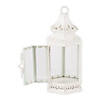 Small White Metal Victorian Lantern With Floral Cutouts And Glass Panels 8" Tall Image 1