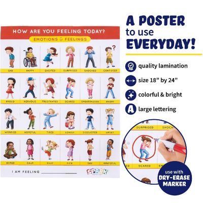 Soark Emotions and Feelings Poster for Classrooms 18 x 24 Laminated Double Sided English/Spanish Image 1