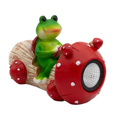 Solar Light Frog on Mushroom for Garden, Yard Decor Ceramic Light-Up Statue Image 1