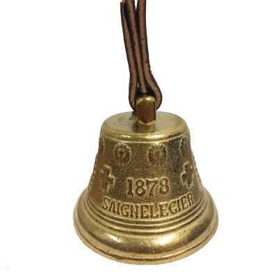 Solid Brass Swiss Cowbell with Dark Brown Leather Handle Made in the USA New Image 1