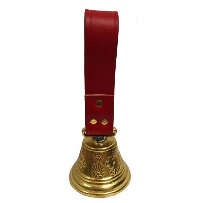 Solid Brass Swiss Cowbell with Red Leather Handle Made in the United States USA Image 1