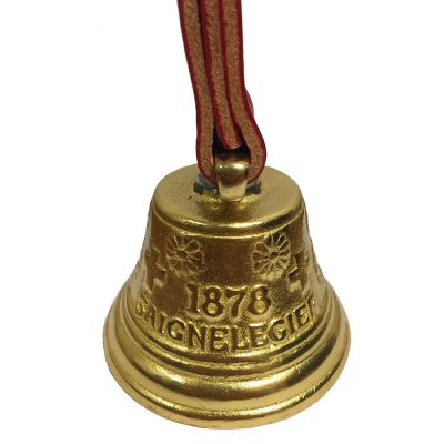 Solid Brass Swiss Cowbell with Red Leather Handle Made in the United States USA Image 1