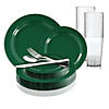 Solid Green Holiday Round Disposable Plastic Dinnerware Value Set (60 Settings) Image 1