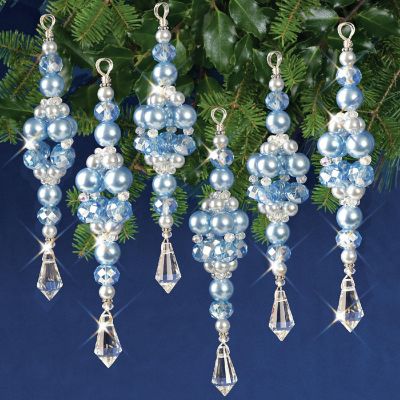 Solid Oak Nostalgic Christmas Beaded Crystal Ornament Kit-Blue Crystal Ice Drops Makes 6 Image 2