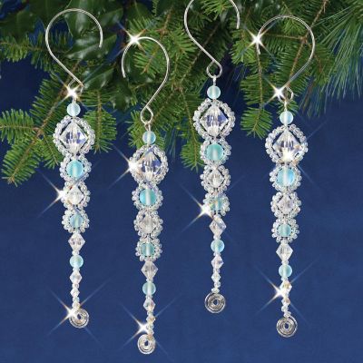 Solid Oak Nostalgic Christmas Beaded Crystal Ornament Kit-Shimmer Icicles Makes 4 Image 2