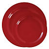 Solid Red Holiday Round Disposable Plastic Dinnerware Value Set (40 Dinner Plates + 40 Salad Plates) Image 1