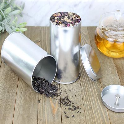 Solstice Double Seal Tea Canisters (4-Pack, Medium); Round Metal Containers with Interior Seal Lid Image 1