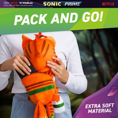 Sonic Prime: 15" Plush Backpack - Mangey Tails - Kids Backpack,Ages 3+ Image 2
