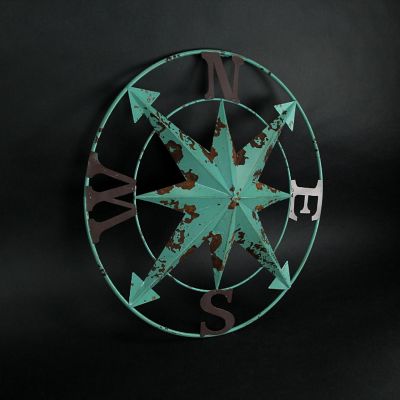 Special T Imports 24 Inch Distressed Turquoise Metal Compass Rose Nautical Wall Decor Hanging Art Image 2