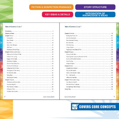 Spectrum Grade 7 Reading Workbook, Reading Comprehension, Middle School Books With Nonfiction and Fiction Passages, Critical Thinking &amp; More Image 1