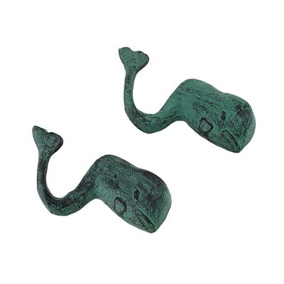 SPI Set of 2 Verdigris Finish  Whale Cast Iron Wall Hooks Image 1