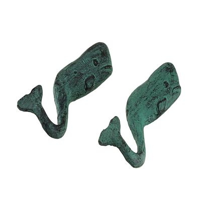 SPI Set of 2 Verdigris Finish  Whale Cast Iron Wall Hooks Image 1