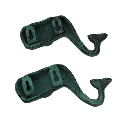 SPI Set of 2 Verdigris Finish  Whale Cast Iron Wall Hooks Image 2