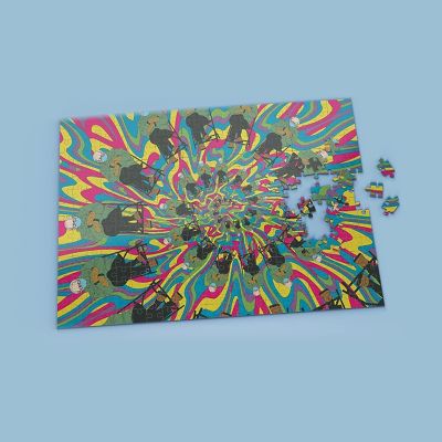 Spiral Psychedelic Bernie Sanders Jigsaw Puzzle 500pc Meme Cartoon Mighty Mojo Image 2