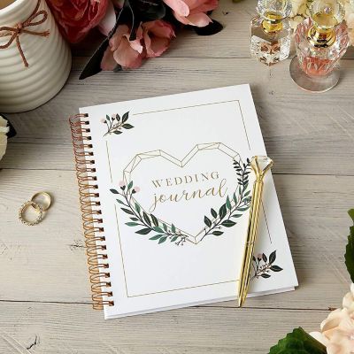 Spiral Wedding Planner Notebook Journal with Gold Diamond Pen for Bride | Oriental Trading