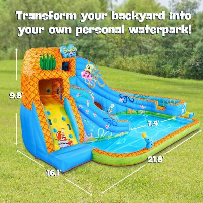 SpongeBob Deluxe Inflatable Water Slide with Climbing Wall, 2 Slides &amp; Splash Pool Image 1