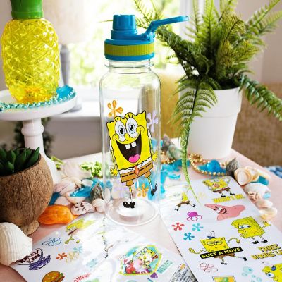 SpongeBob SquarePants Happy Laugh Flowers Twist Spout Water Bottle & Sticker Set Image 3