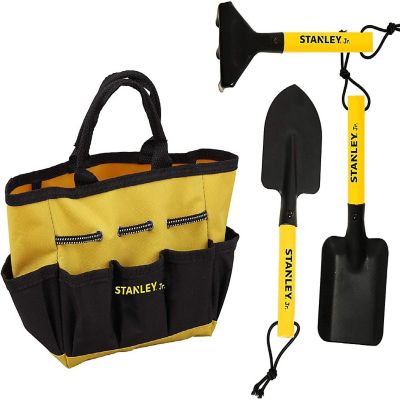 Stanley Jr. 4-Piece Garden Hand Tool Set  Spade  Trowel  Rake  Tool Bag Image 1