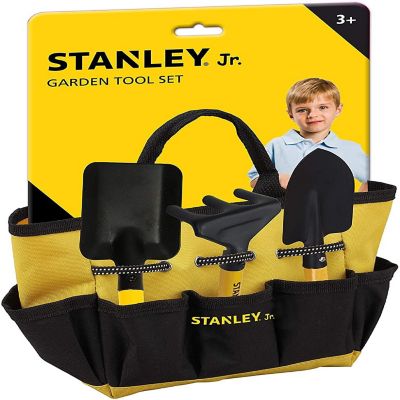 Stanley Jr. 4-Piece Garden Hand Tool Set  Spade  Trowel  Rake  Tool Bag Image 1