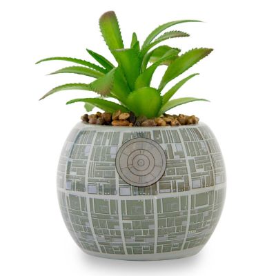 Star Wars Death Star 3-Inch Ceramic Mini Planter With Artificial Succulent Image 1
