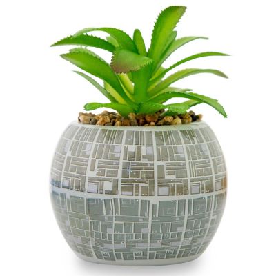 Star Wars Death Star 3-Inch Ceramic Mini Planter With Artificial Succulent Image 1