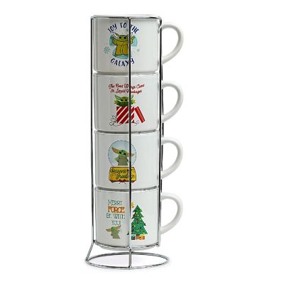Star Wars Grogu Holiday Cuteness 4-Piece 10oz Stackable Ceramic Mug Set Image 1