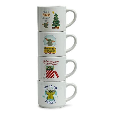 Star Wars Grogu Holiday Cuteness 4-Piece 10oz Stackable Ceramic Mug Set Image 3