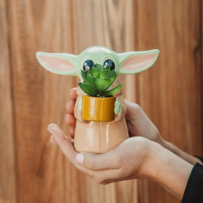 Star Wars: The Mandalorian Grogu Ceramic 4 Inch Mini Planter with Artificial Succulent Image 2