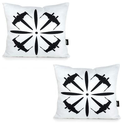 Star Wars White Throw Pillow  Black X-Wing Design  18 x 18 Inches  Set of 2 Image 1