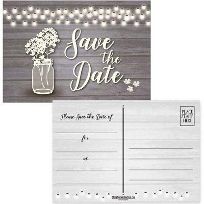 Stonehouse Collection 40 Rustic Theme Save The Date Postcards 4 x 6 Postcards - (Rustic Jar) Image 1