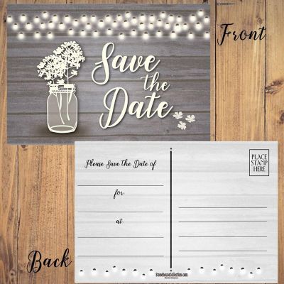 Stonehouse Collection 40 Rustic Theme Save The Date Postcards 4 x 6 Postcards - (Rustic Jar) Image 1