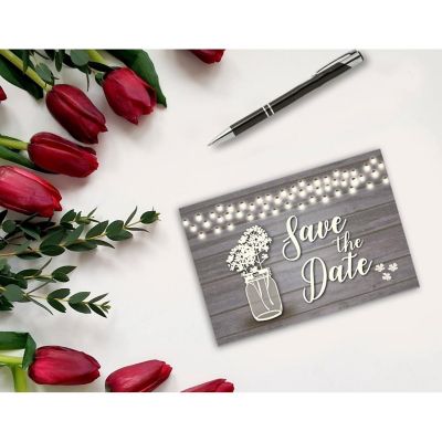 Stonehouse Collection 40 Rustic Theme Save The Date Postcards 4 x 6 Postcards - (Rustic Jar) Image 2