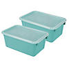 STOREX Small Cubby Bin, with Cover, Classroom Teal, Pack of 2 Image 1