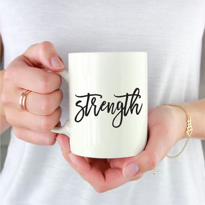 Strength Black Calligraphy Ceramic Mug Image 1