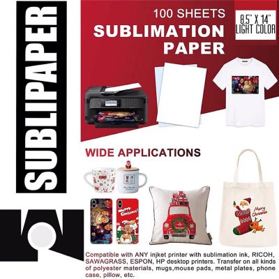SUBLIPAPER Dye Sublimation Transfer Paper for Sawgrass, Epson and Brother 100 Sheets 8.5&quot;x14&quot; per Pack Image 1