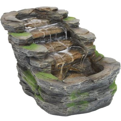 Sunnydaze 14"H Electric Polyresin Shale Falls Outdoor Water Fountain with LED Lights Image 1