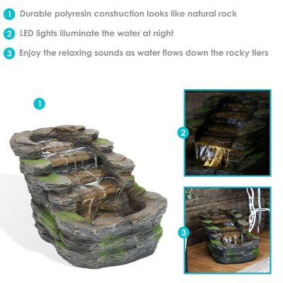 Sunnydaze 14"H Electric Polyresin Shale Falls Outdoor Water Fountain with LED Lights Image 3