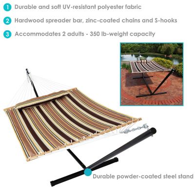 Sunnydaze 2-Person Heavy-Duty Quilted Hammock with Steel Stand - 350 lb Weight Capacity/12' Stand - Sandy Beach Image 3
