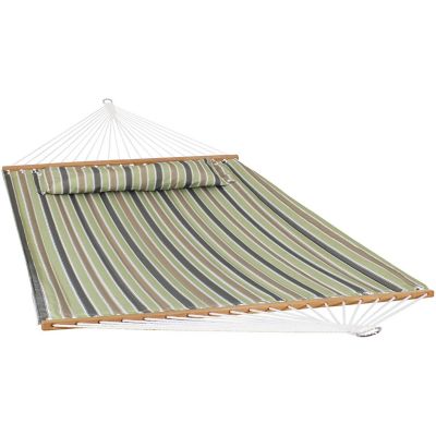 Sunnydaze 2-Person Quilted Printed Fabric Spreader Bar Hammock/Pillow with S Hooks and Hanging Chains - 450 lb Weight Capacity - Khaki Stripe Image 1