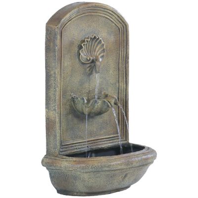 Sunnydaze 27"H Electric Polystone Seaside Outdoor Wall-Mount Water Fountain, Florentine Stone Finish Image 1