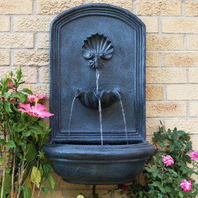 Sunnydaze 27"H Electric Polystone Seaside Outdoor Wall-Mount Water Fountain, Lead Finish Image 1