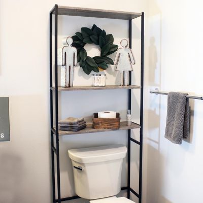 Sunnydaze 3 Shelf Iron and Veneer Over the Toilet Etagere Bathroom Storage Cabinet Space Saver - Gray Image 1