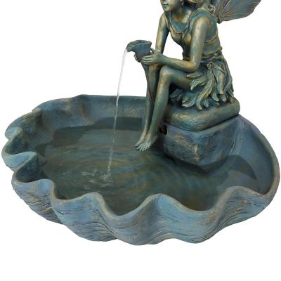Sunnydaze 30"H Electric Fiberglass Fairy Shell Outdoor Water Fountain Image 1