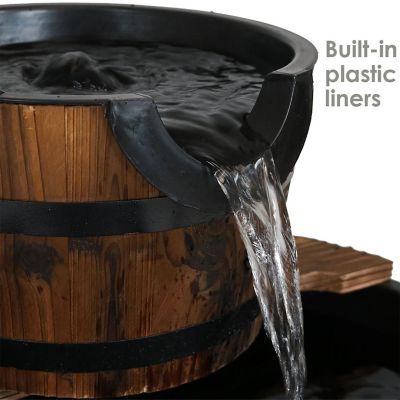 Sunnydaze 30"H Electric Wood Rustic Farmhouse Style 3-Tier Barrel Outdoor Water Fountain Image 1